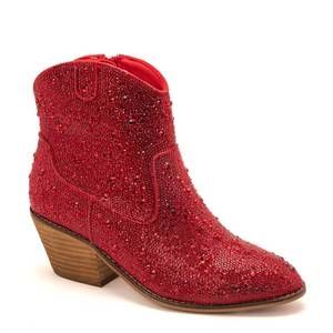 NEW CORKYS FOOTWEAR women's shine bright rhinestone booties in red